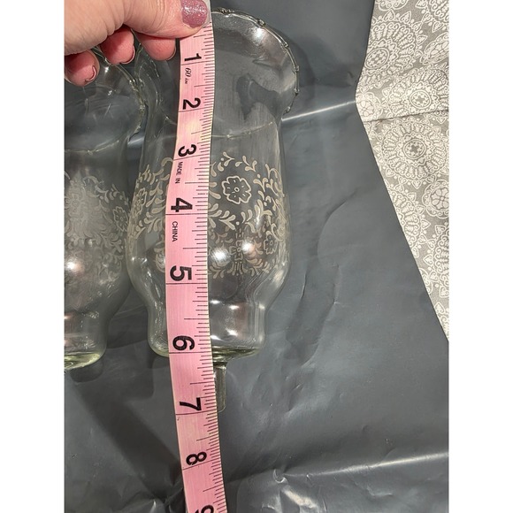 Set of 4 Clear Glass Homco Parklane Candle Holder Floral Etched Scalloped Rim - Picture 5 of 11